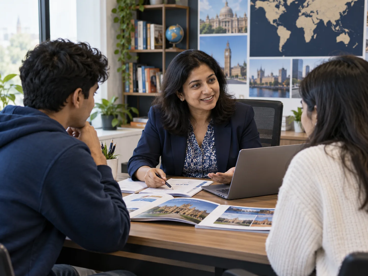 Education advisor discussing study options with students